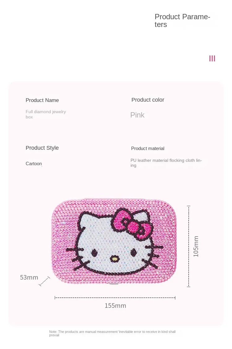 MINISO 2024 Fashion New High Quality Diamond Stick Hello Kitty Cute Jewelry Bag Women\'s Sweet Multi functional Storage Box