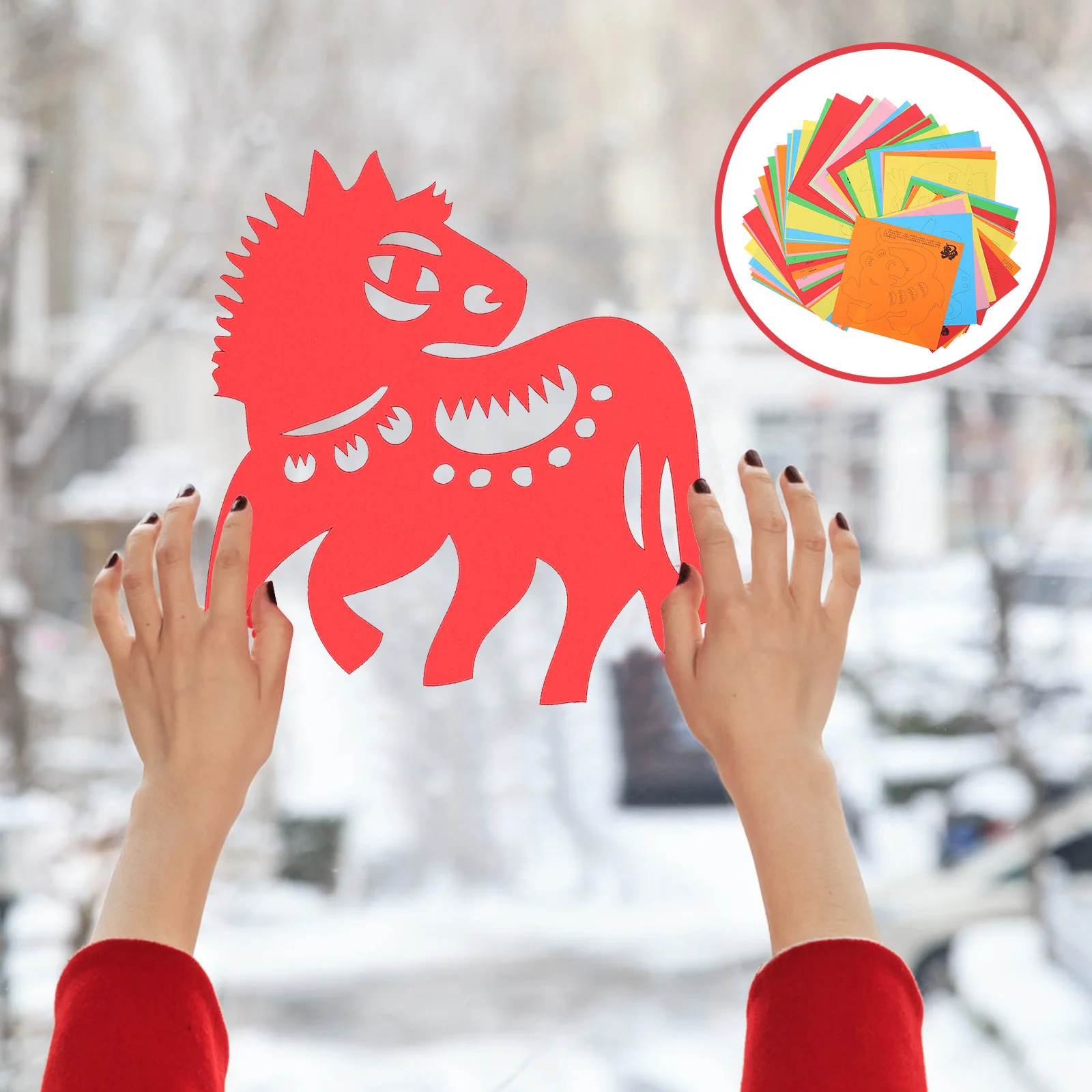 

1Set Kids Paper-Cuts Kit Chinese Zodiac Spring Festival Themed DIY Folding Origami Sheets Creative Paper Craft for Children