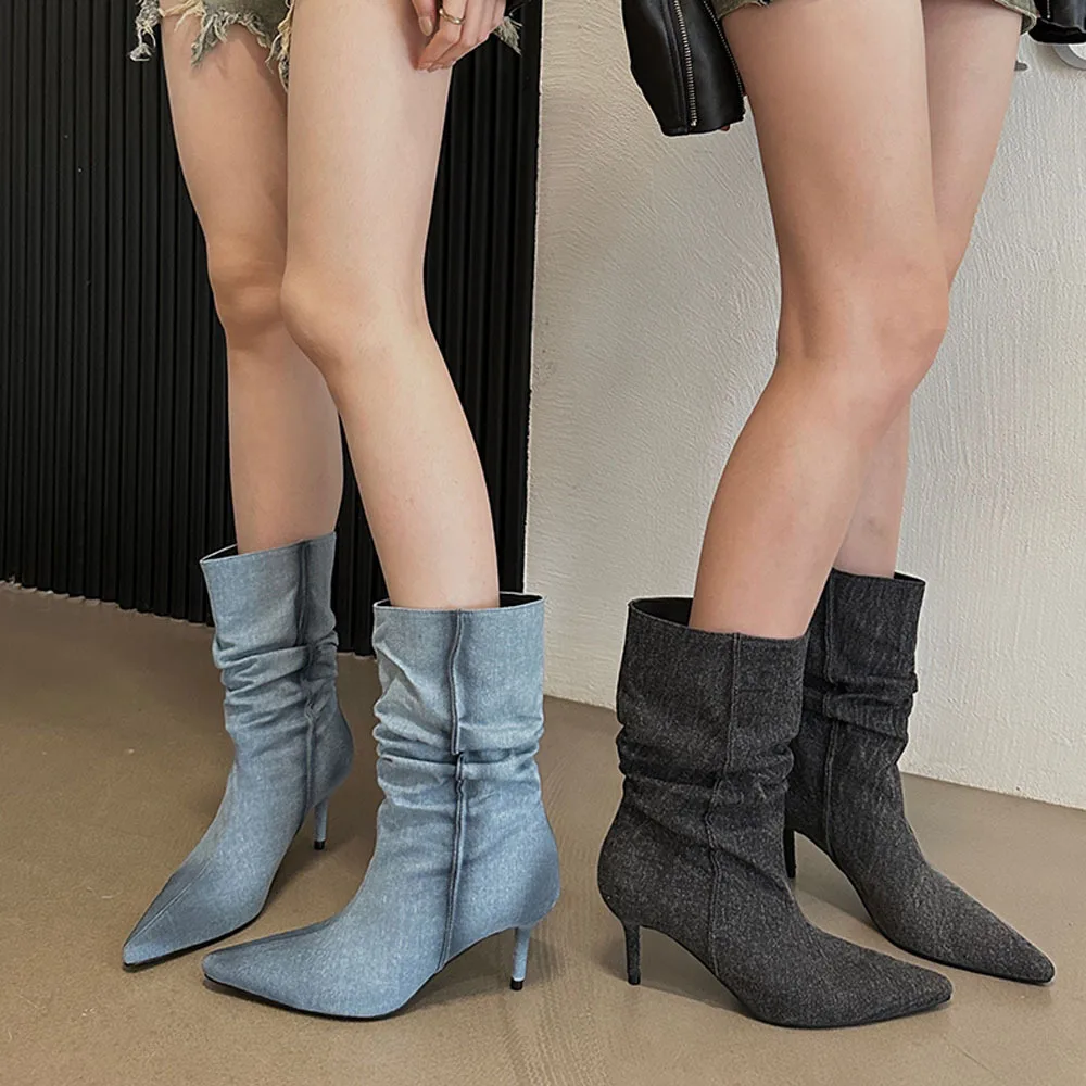 

High heeled shoes boots 2025 autumn and winter new fashion style pointed pointed thin heel high-heeled mid heeled boots