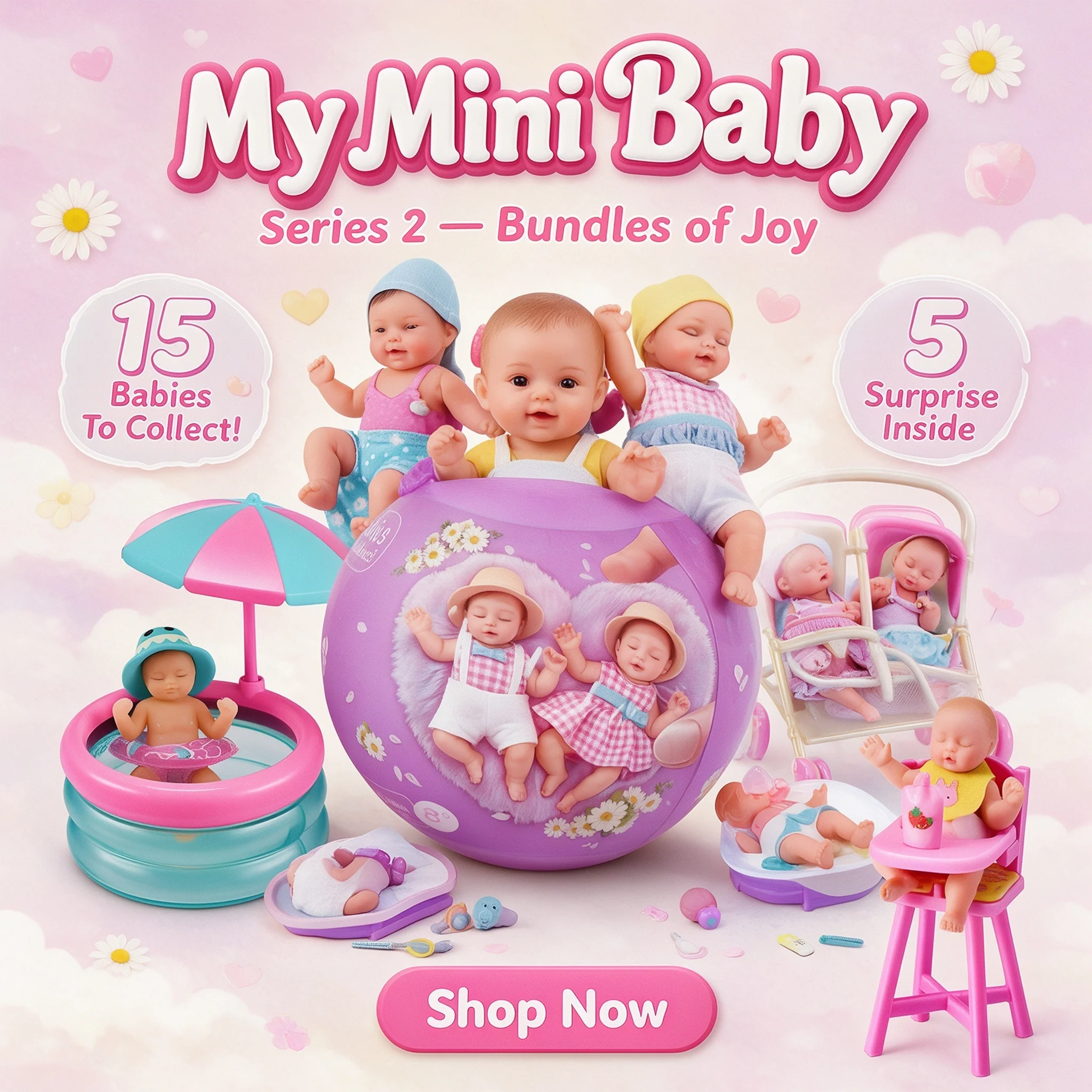ZURU 5 Surprise My Mini Baby Blind Box Collectible Playset Cute Doll Figure For Casual Party Desktop Display