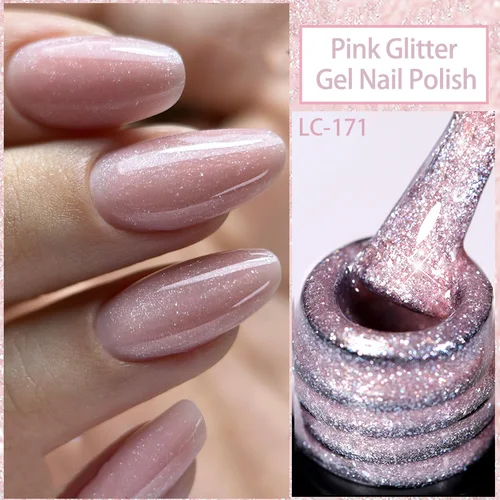 LILICUTE-esmalte de uñas en Gel con purpurina, color rosa y plateado, lentejuelas brillantes coloridas, semipermanente, barniz en Gel para decoración de uñas
