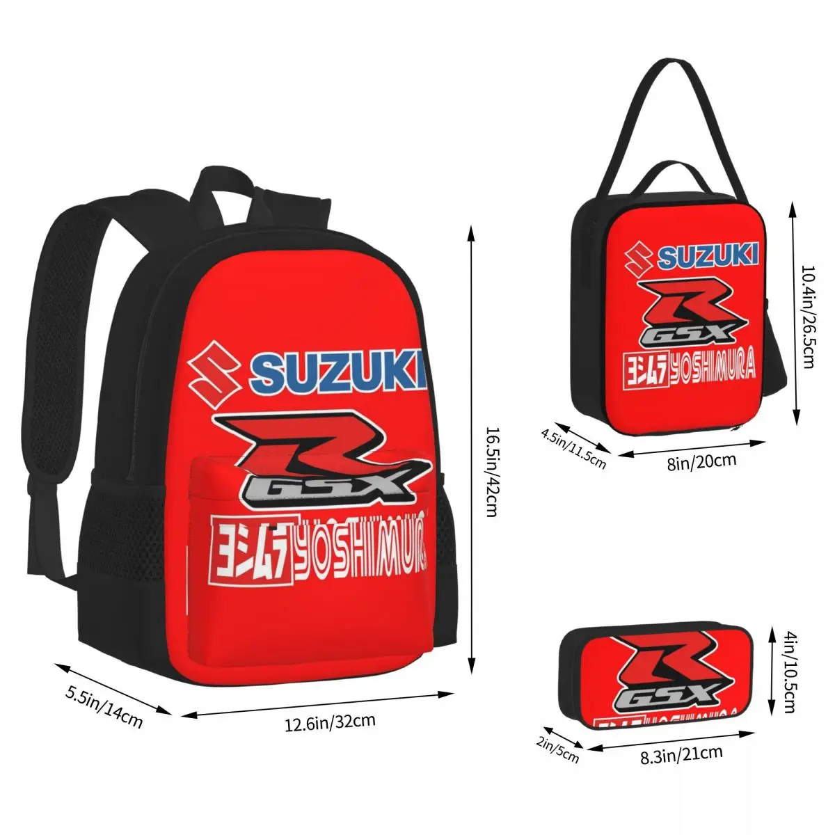 GSX-R Rucksäcke Jungen Mädchen Bücher tasche Studenten Schult aschen Cartoon Kinder Rucksack Lunch Bag Stift Tasche dreiteiliges Set