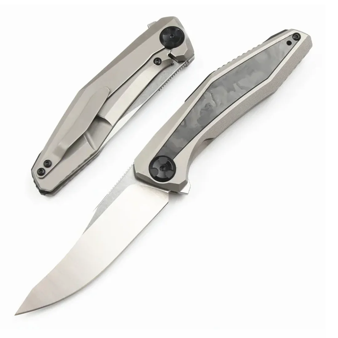 

0470 CPM-20CV Knife Titanium CF Handle Flipper Bearing Outdoor Camping Survival Kitchen Pocket EDC Knifes