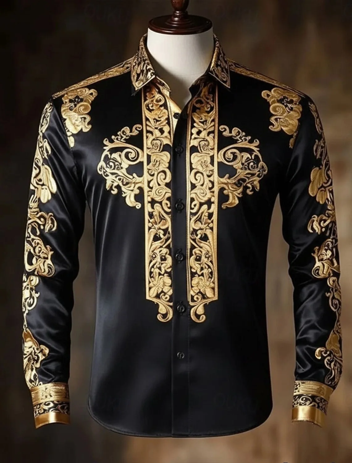 

Men's printed ethnic Baroque shirt satin shirt long sleeved retro vacation day outfit autumn collar 3D printed button up shirt