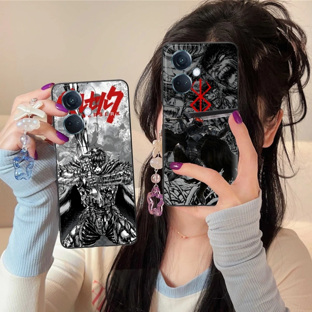 B-Berserk Painting Mobile Cell Phone Case for OPPO Find X5 X3 X2 A93 Reno 8 7 Pro A74 A72 A53 Black Soft Phone Cover Shell