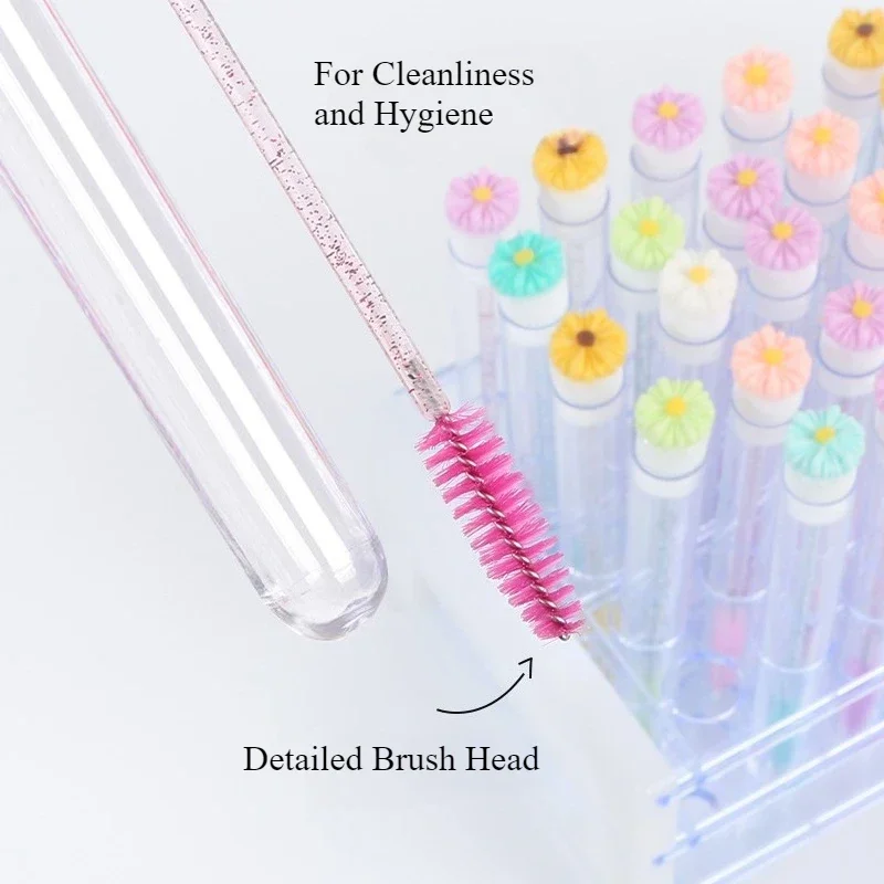 10 Pcs Mascara Wands Tube Set Reusable Lash Brush Daisy Tube Mascara Brush Flower Tube Eyelash Brush Tubes Spoolies