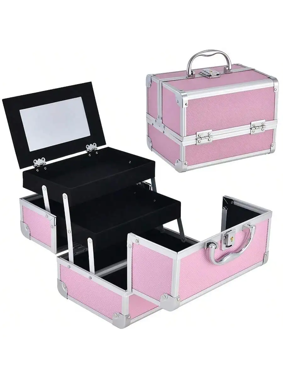 

Portable Makeup Case with Lock & Mirror | Professional Cosmetic Organizer for Travel, Nail Tech & Aestheticians | Secure Storage