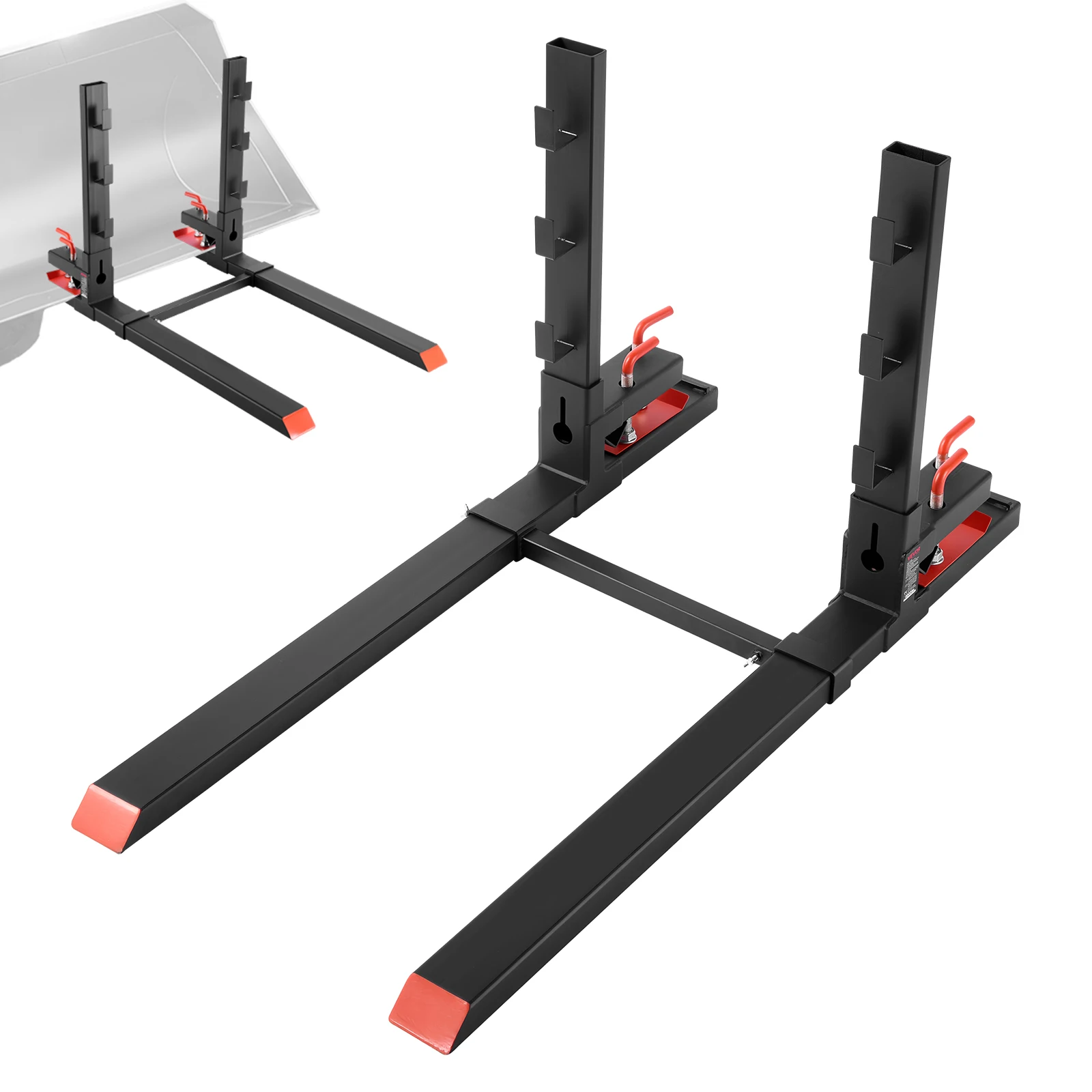 SucceBuy Fourches à palettes à fixation par pince 4000 LBS, fourches de tracteur de 60 pouces avec barre anti-basculement et barre stabilisatrice réglable pour chargeuse sur pneus