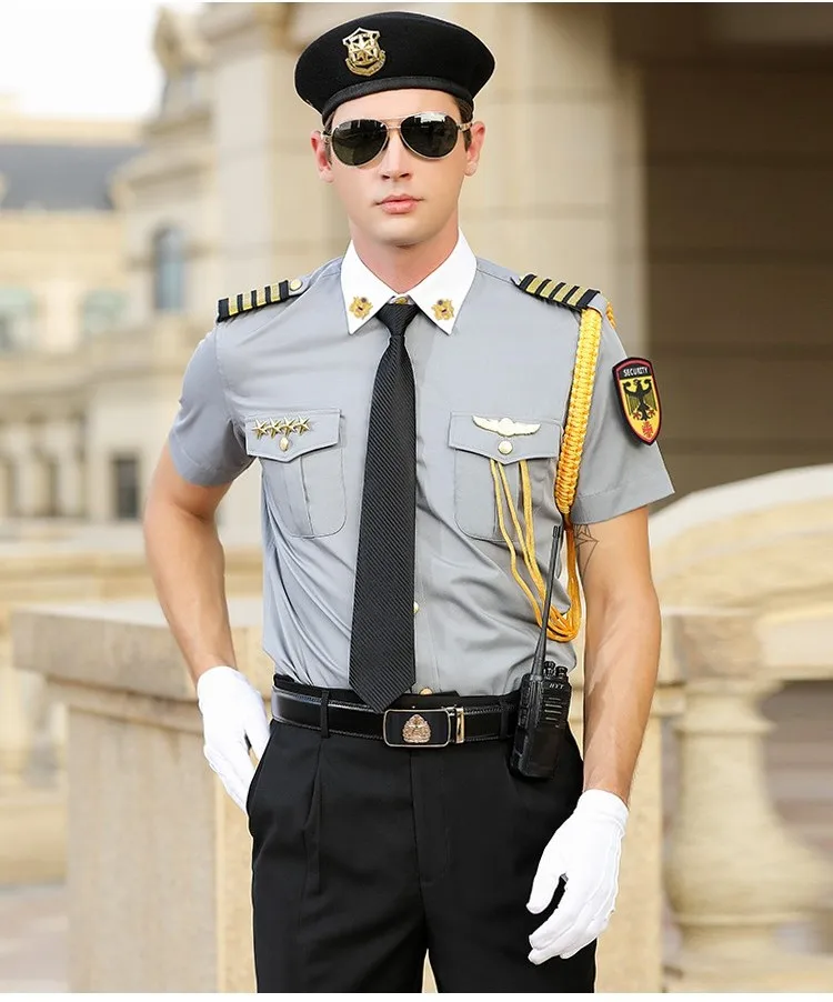 New Fashion Brand Security Work Uniform Set Gray Striped Short-sleeved Shirts Men High Quality Business Casual Long Sleeve Shirt