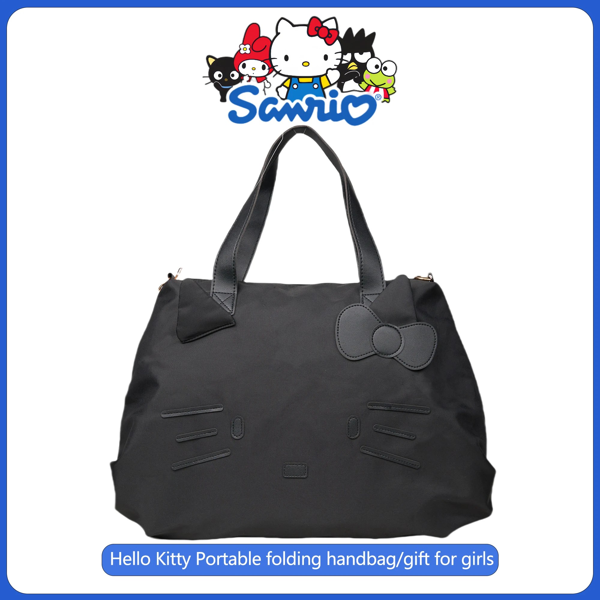 

2025 Sanrio Hello Kitty Black Shoulder Bag Folding Bigtravel Bag Casual Handbag Cartoon Versatile Handbag Portable Travel Gifts