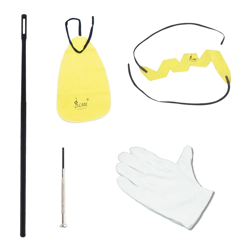 Lade Fluit En Saxofoon Reiniging 5-delige Set (Reinigingsdoek + Lange Reinigingsdoek + Reinigingsstick + Schroevendraaier + Handschoenen)