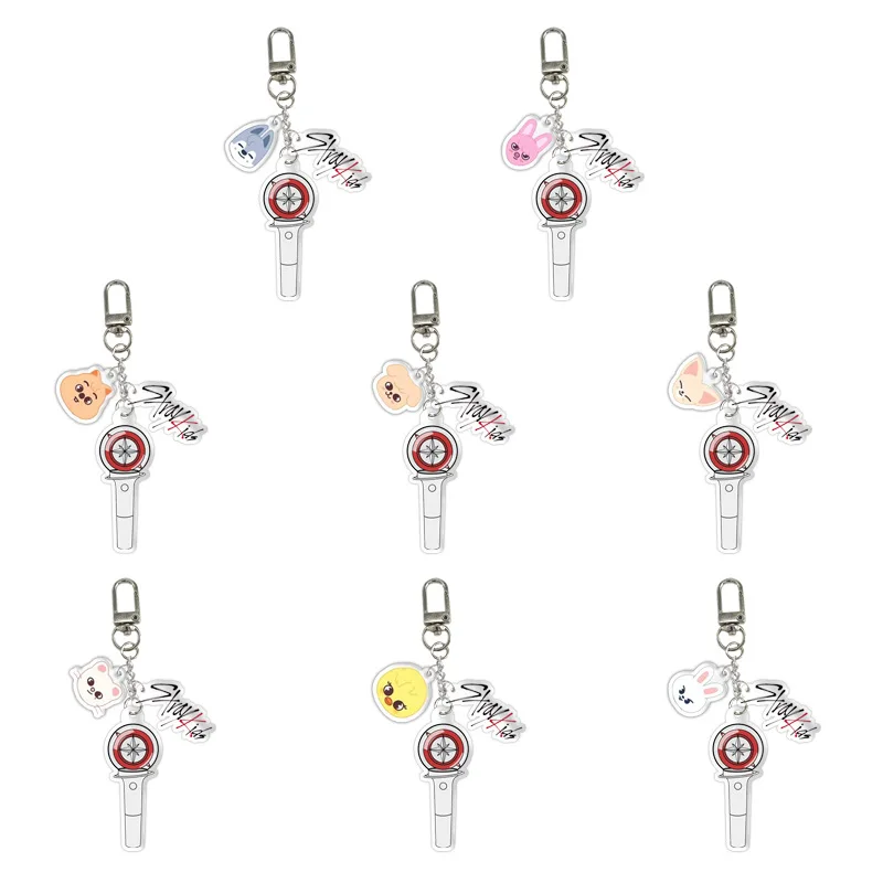 

SKZOO New Stray Kids Cartoon Animal Acrylic Keychain Three Piece Set Supporting Pendant Backpack Accessories Keychain Gift