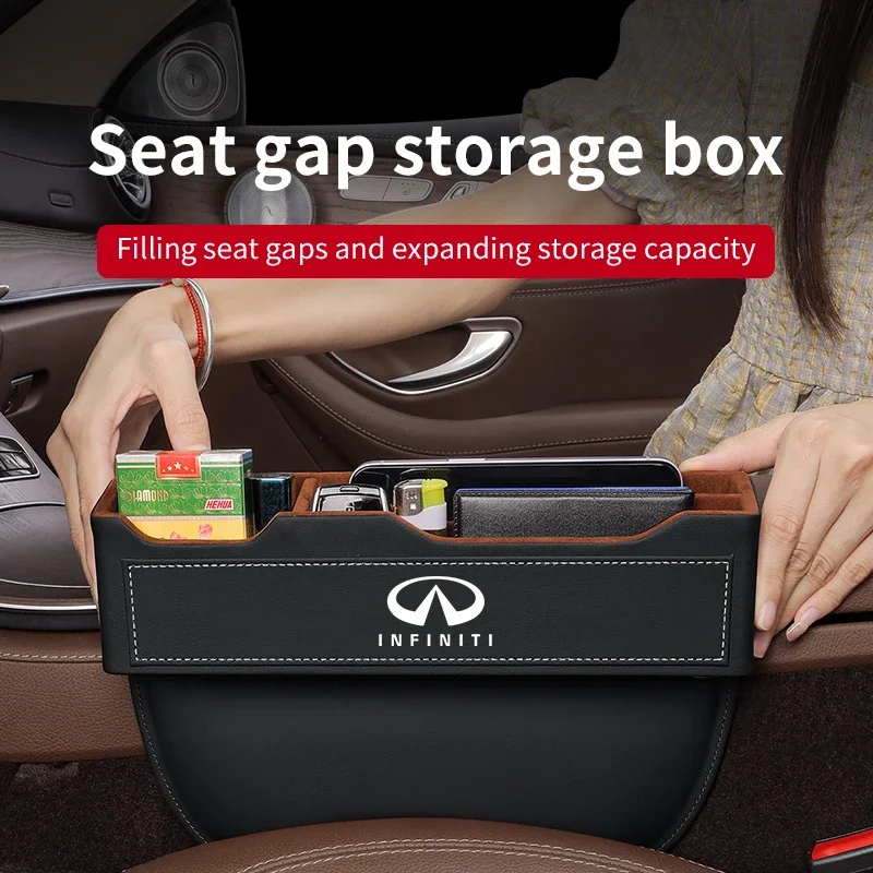 For Infiniti QX30 Q50 Q60 Qx70 QX80 Qx56 Fx35 Ex35 Leather Car Seat Gap Organizer Seat Crevice Slot Storage Box Auto Accessories