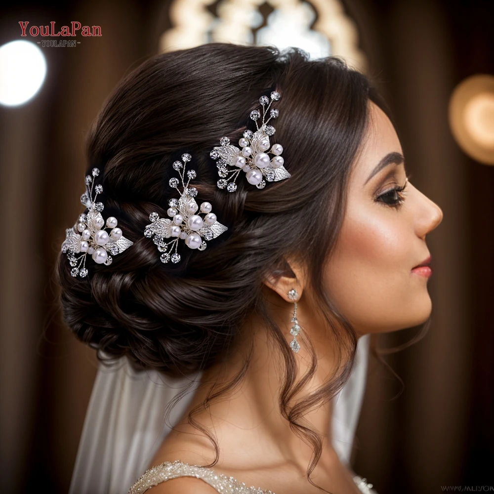 TOPQUEEN-Pinza de pelo en U para mujer y niña, horquilla nupcial con cuentas, accesorios de boda, Tiara de novia, HP133