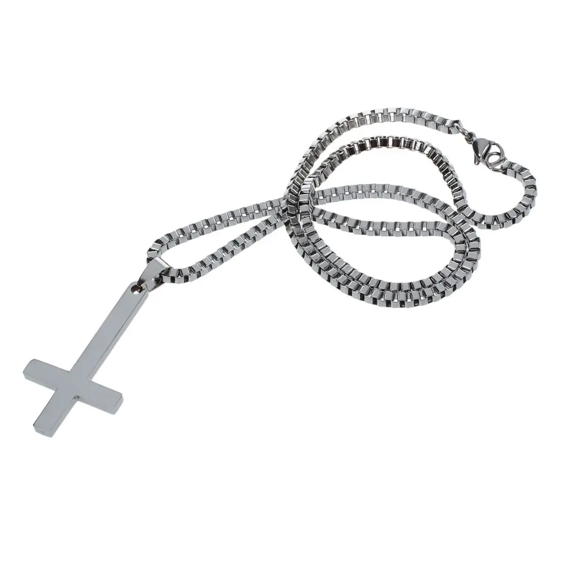 Silver 316L Stainless Steel Inverted Cross Titanium steel Pendant Necklace Lucifer Satan Fashion Vintage Punk Jewelry