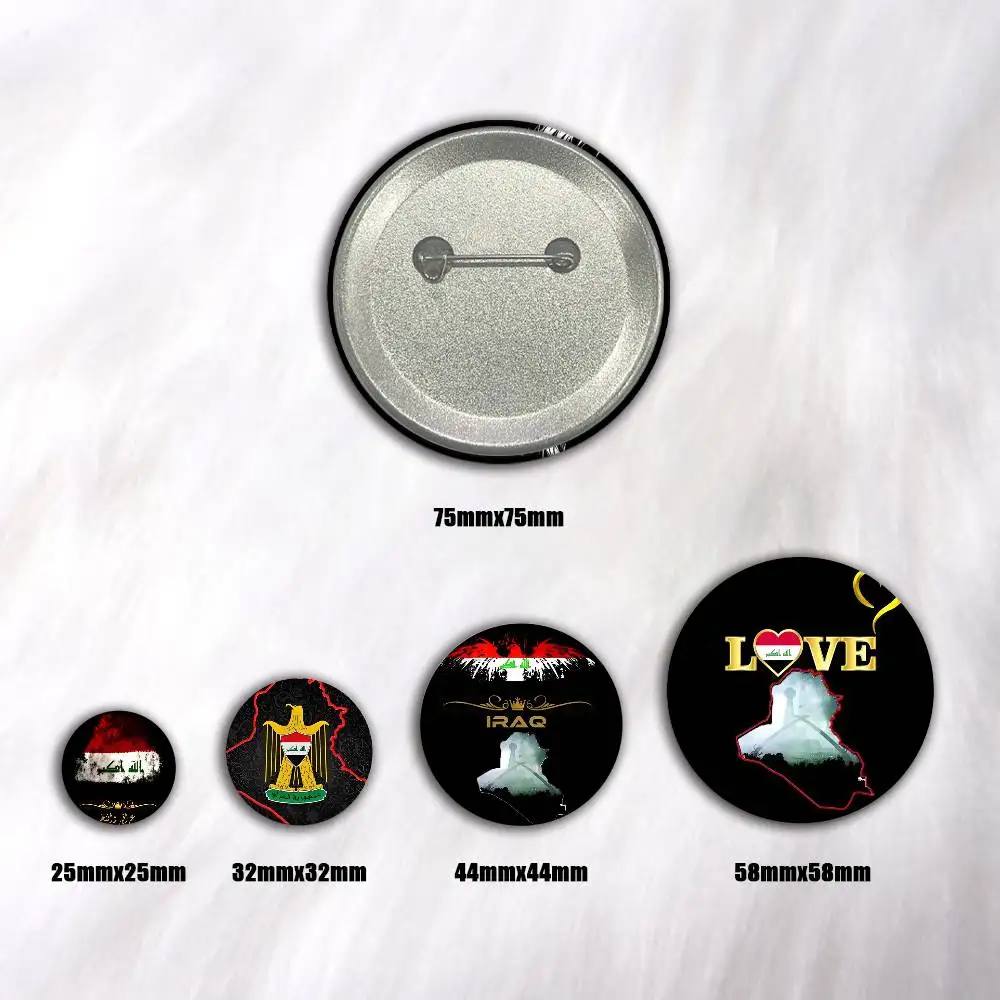 Nation Iraq Flag 75x75 25x25 Mm Cartoon Round Brooches On Backpack Shirt Accessories Jewelry Badge Gift For Friends