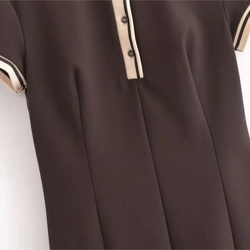 TRAF Wide Pleated Short Dress For Woman Autumn Casual Ribbed Pattern Mini Dresses Shirt Style Dresses Female Midi Dress