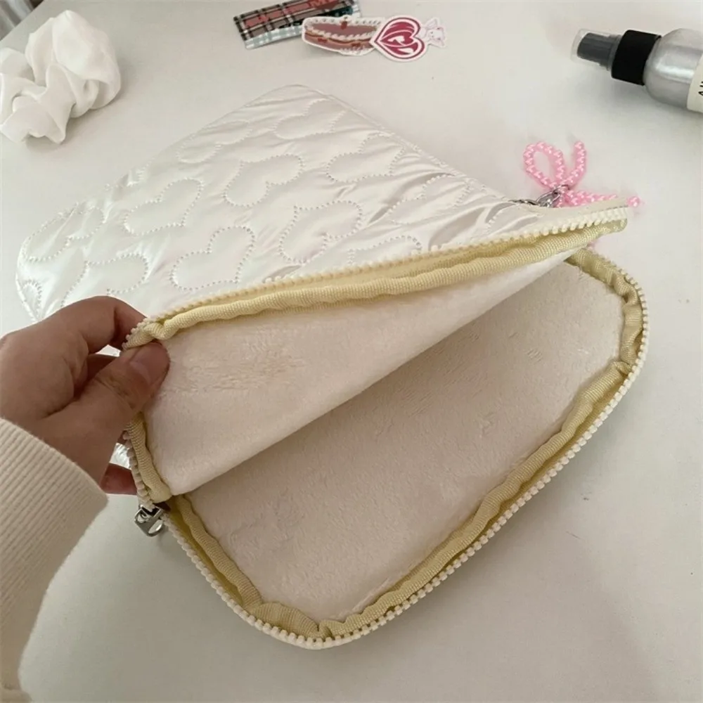 

PU Leather Pearl Tablet Storage Bag Puffy Design Large Capacity Computer Bag Shockproof Heart Bowknot Laptop Sleeve Work