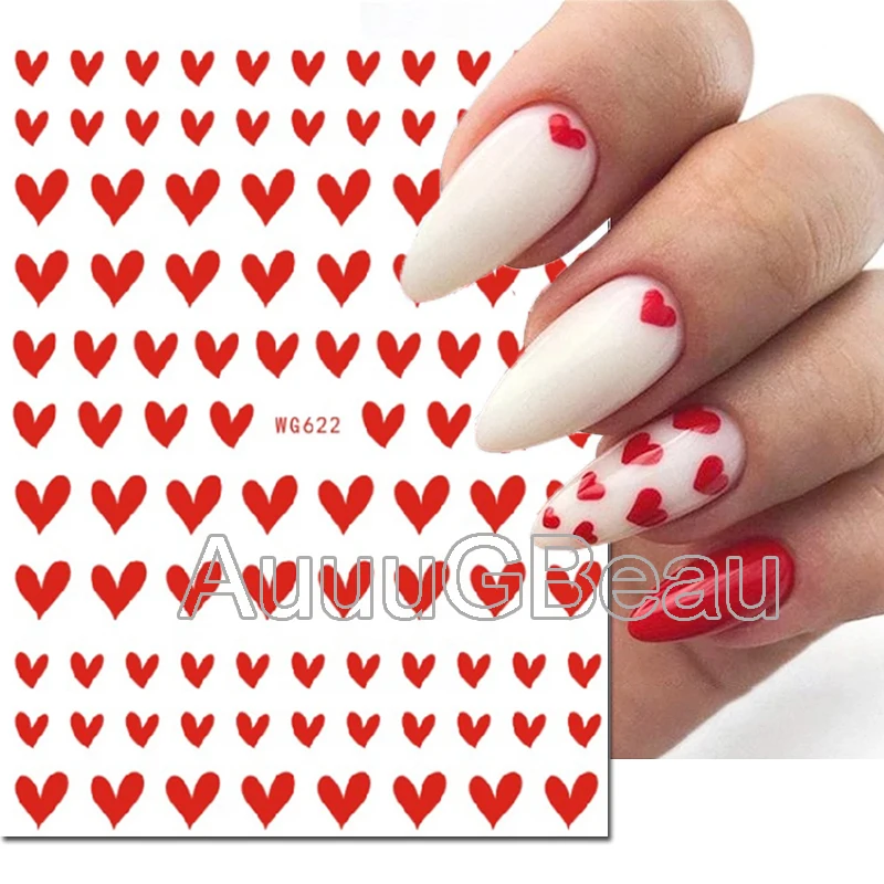 Autocollants 3D Laser Or Argent Rouge Noir Coeurs d'Amour, Décalcomanies Adhésives Nail Art, Décoration, Accessoires de Manucure