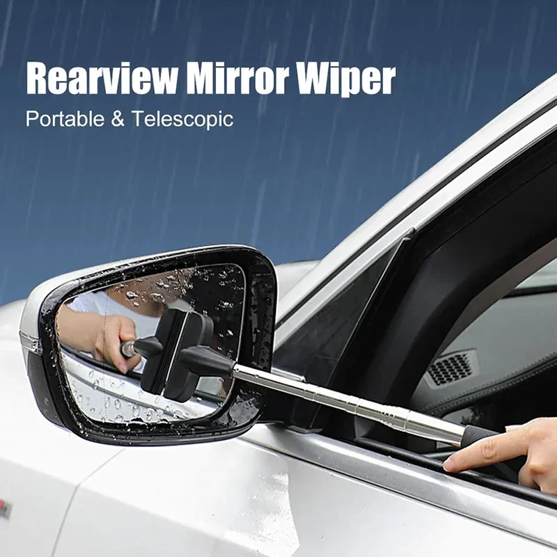 

Car Rearview Mirror Wiper Telescopic Handle Car Rear View Mirrow Wiper Stainless Car Glass Cleaning Tool Brush Auto Accessories