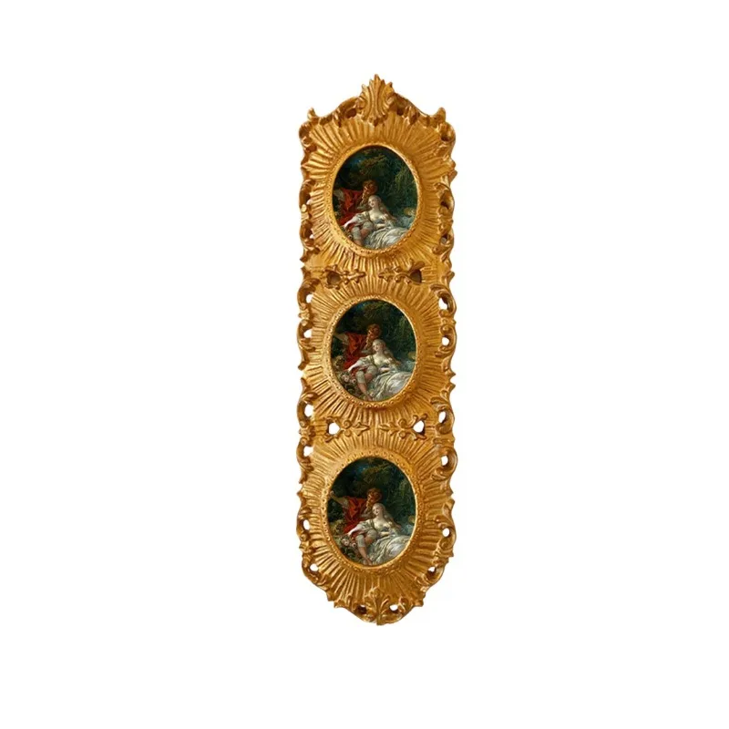 Vintage Triple Resin Decorative Painting European Relief Wall Decoration Old Gilded Sofa Background Wall Painting Living Room