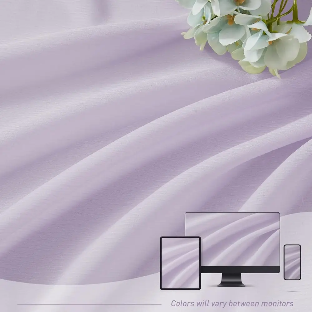 96 lawendowych zasłon woalowych z plisami, do drzwi przesuwnych, zestaw 2 paneli z haczykami