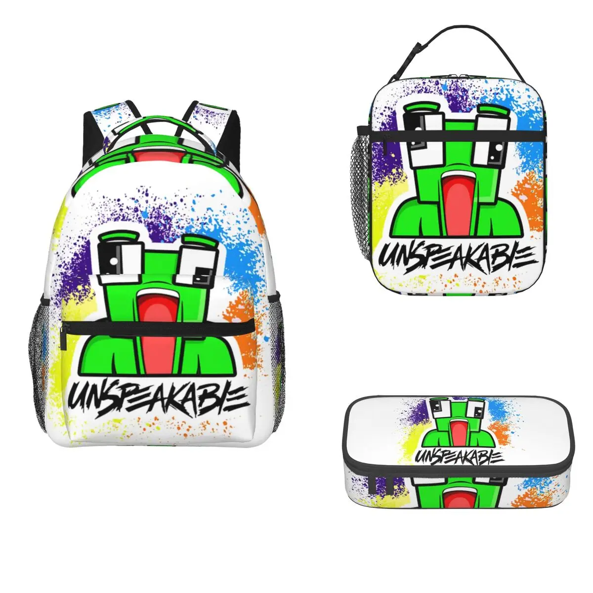 

Youtube Play Funny Unspeak.able Backpacks Boys Bookbag Children School Bags Cartoon Rucksack Lunch Bag Pen Bag Three-Piece Set