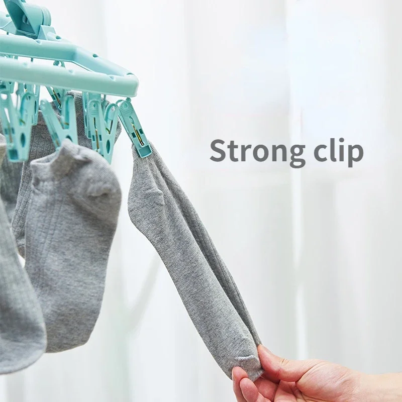 32 Clips Folding Clothes Dryer Hanger Children Adults Clothes Dryer Windproof Socks Underwear Plastic Drying Rack Clothes Hanger