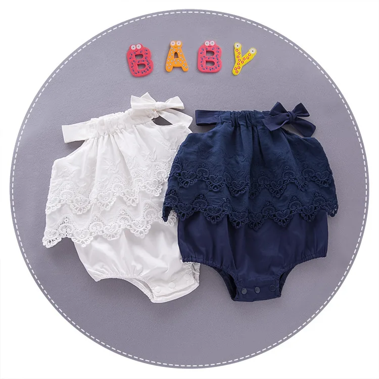 Summer Baby Girl Clothes Sleeveless Lace Romper Kids Toddler Fashion Cami Jumpsuit Bowknot Backless Hollow Out Infant Outwear