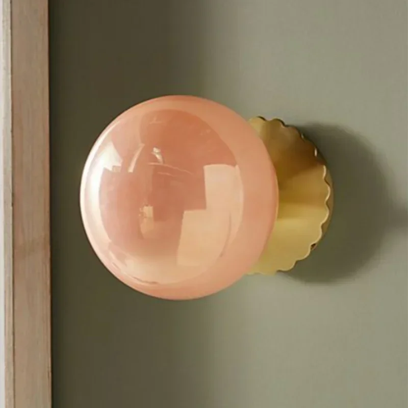 

Minimalist Cream Style Creative Wall Light Glass LED American Designer Living Room Pink Bedside Decoration Corridor Wall Light