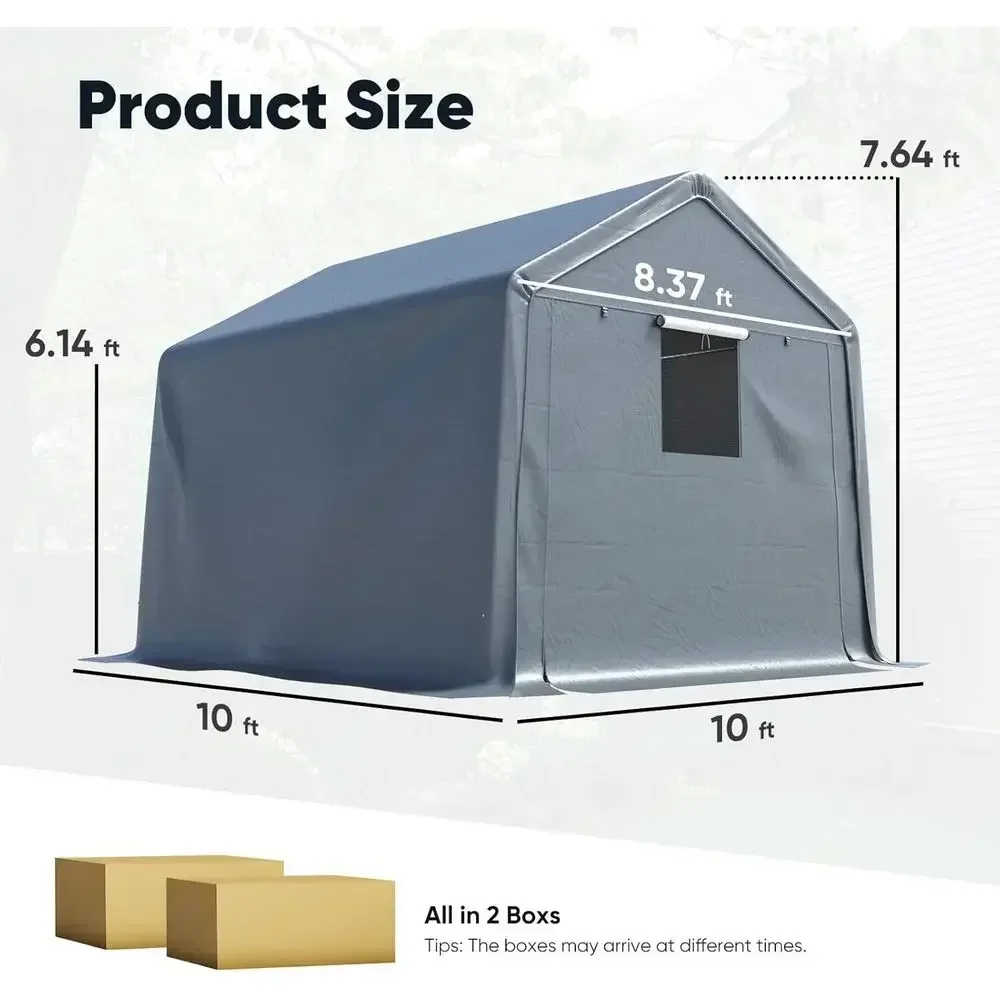 10x10 Multi-Use Heavy-Duty Storage Shed with Roll-Up Mesh Windows, Waterproof Shelter for Motorcycles, ATVs, and Riding Mowers