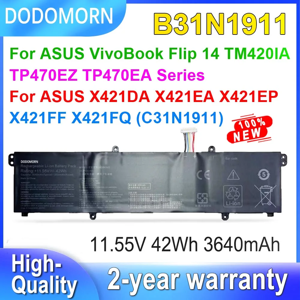 

DODOMORN B31N1911 C31N1911 Laptop Battery For ASUS VivoBook Flip 14 TM420IA TP470EZ TP470EA M413DA X421DA X421EA 11.55V 42Wh