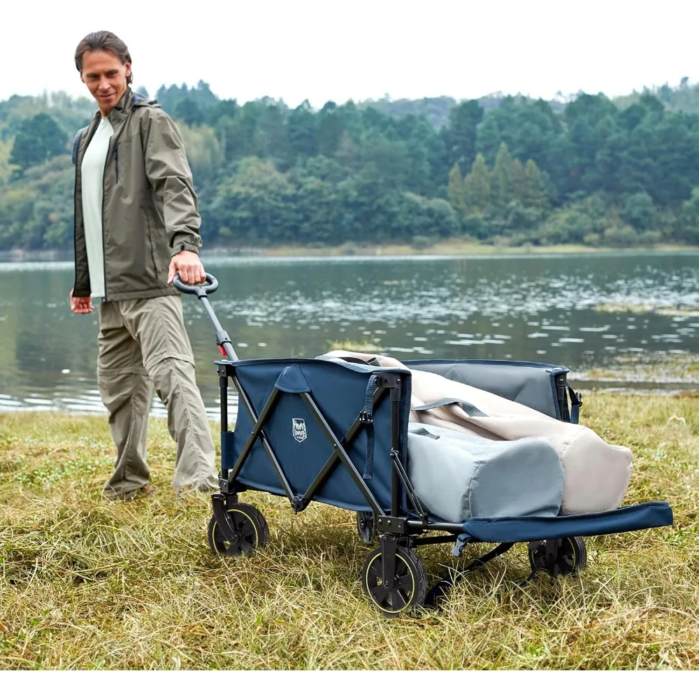 عربة شديدة التحمل بسعة 300 رطل وقابلة للطي طويلة جدًا مع باب خلفي وفرامل، عربة أدوات قابلة للطي للمغامرات الخارجية