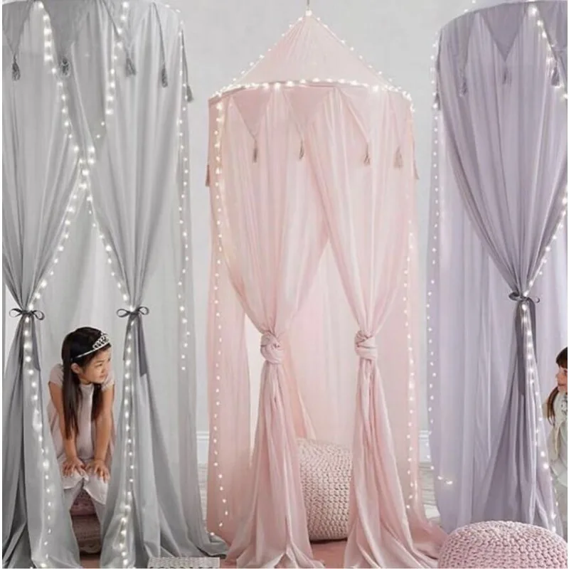 

Three Color Chiffon Triangle Flag Tassel Three Door Mosquito Net Dome Bed Curtain Children's Room Tent