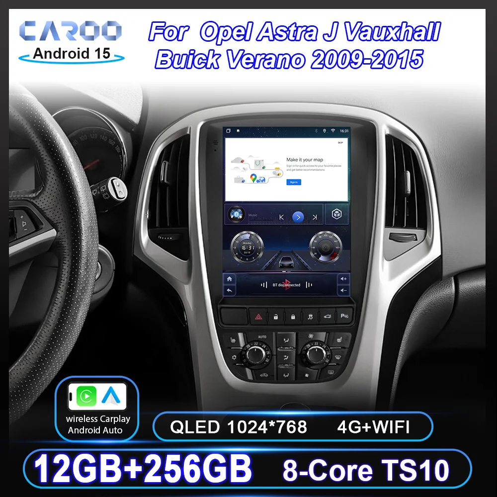 Android 15 Car Radio Stereo For Opel Astra J Vauxhall Buick Verano 2009-2015 Auto Multimedia Player GPS Carplay NO 2Din DVD QLED