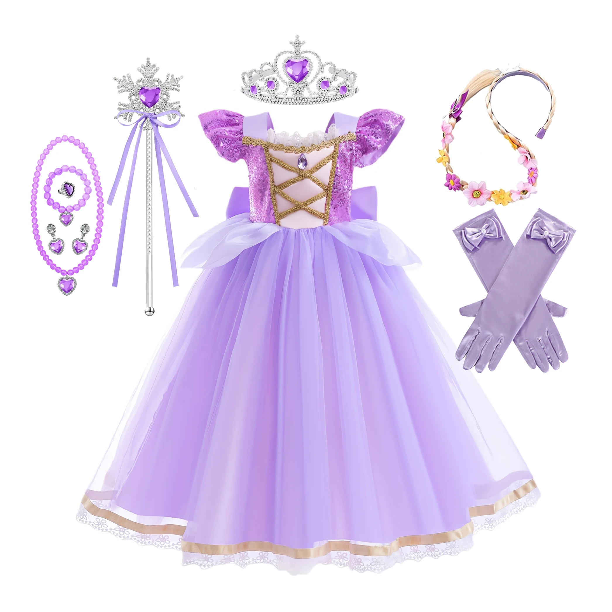 Baby Meisjes Deluxe Elegante Rapunzal Prinses Jurk Cosplay Kostuum Kids Halloween Verjaardagsfeestje Vestido Paars Gezwollen Jurken