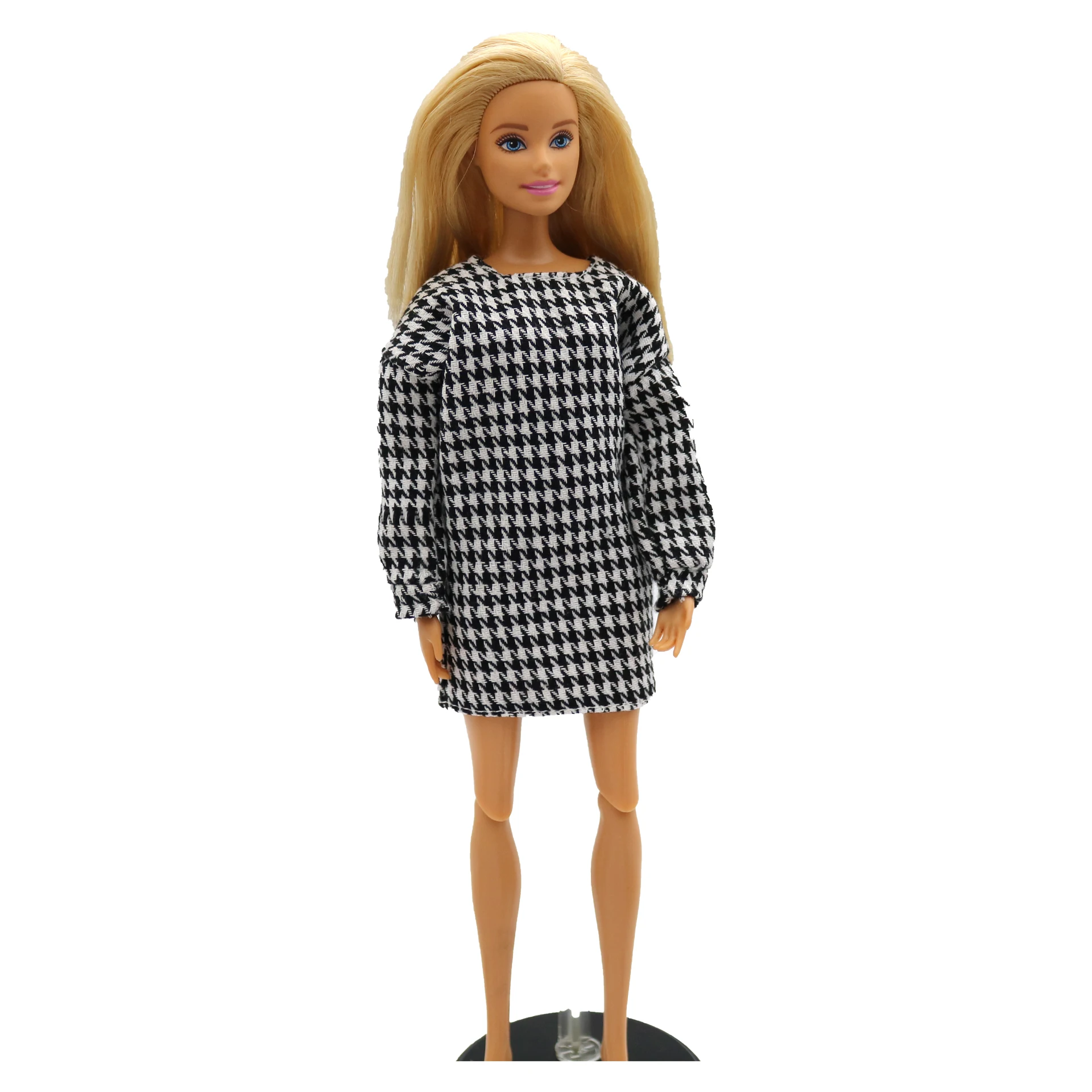 New 30cm 1/6 Doll lHoundstooth Long Sleeve Dress Daily Wear Clothes for Barbies doll Accessories