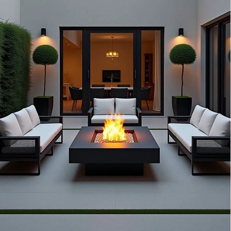Elegant Stone Outdoor Fireplace Table, Weatherproof Patio Heater for Garden Dining
