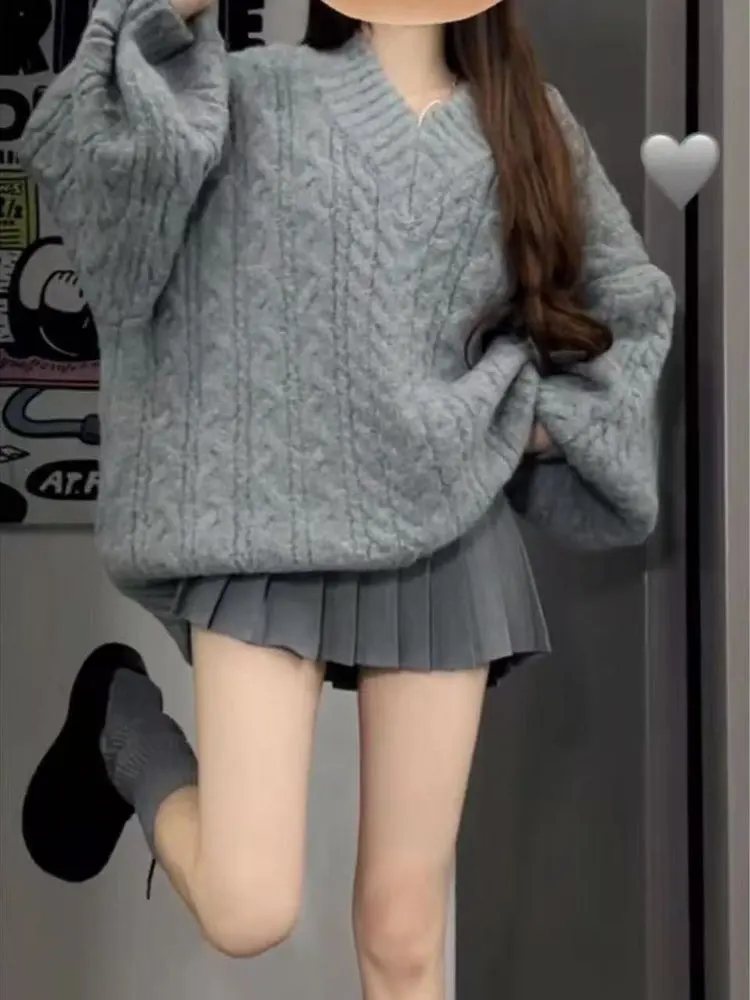 

Осень-зима 2022, свободный вязаный свитер с капюшоном, верхняя одежда, теплый дизайн, повседневный модный женский топ с v-образным вырезом, длинный све