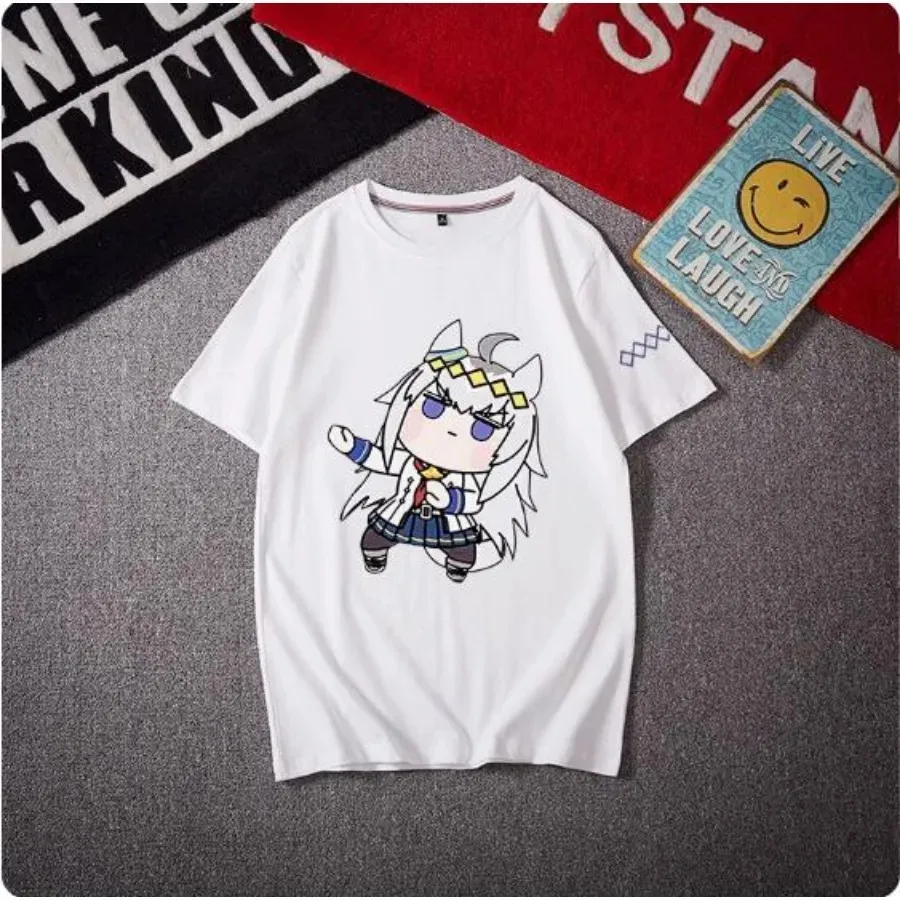 Camiseta con estampado de dibujos animados para hombre y mujer, camisa de manga corta con cuello redondo y estampado de Anime Uma Musume, bonito