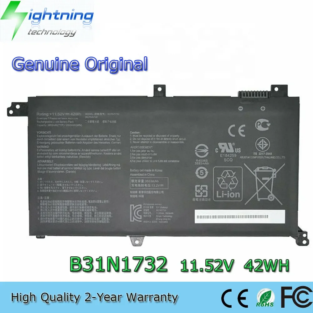 New  Original B31N1732 11.52V 42Wh Laptop Battery for ASUS X430FN VX60G B31BI9H VivoBook S14 S430FA etc.