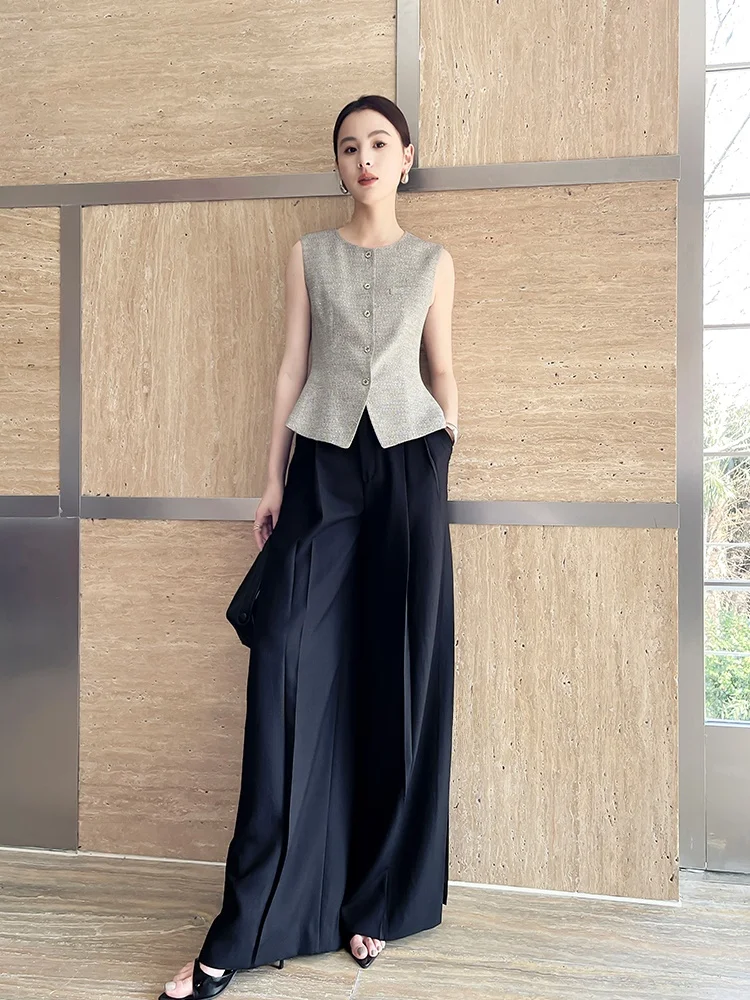 

MU Sli Летний тонкий жилет со шлепанцами, женский модный многослойный однослойный дышащий волнистый дизайн для поездок на работу, жемчужный яркий...