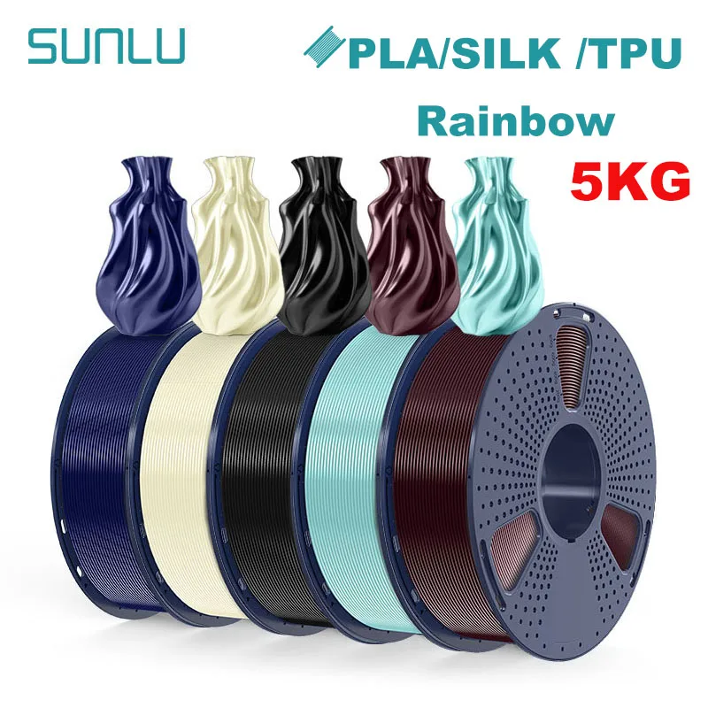 

SUNLU 5KG PLA/Silk Dual/Triple/TPU SILK /Rainbow Filament 1.75mm 1kg Spool (2.2lbs) Neatly Wound Filament Fit Most FDM Printer