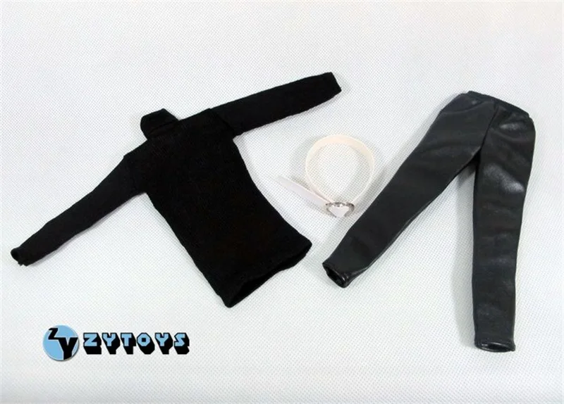 ZYTOYS 1/6th Black Sexy Sweater Shirt Leather Pant Waist Belt Model For 12inch Slim Tiny PH TBL Body Action Collect