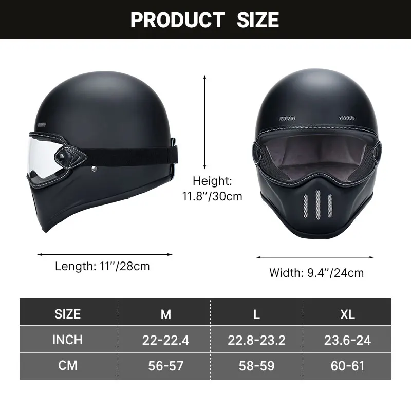 Light Weight Retro Motorcycle Helmet Japanese Scoop Helmet Glass Fiber Reinforced Full Face Helmet