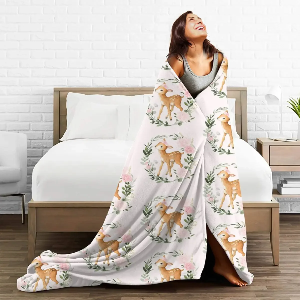 

Deer Plaid Cartoon Baby Blanket Coral Plush Fleece Textile Art Gift Adults/Kids Animal Soft Throw Blankets for Bed Office Quilt