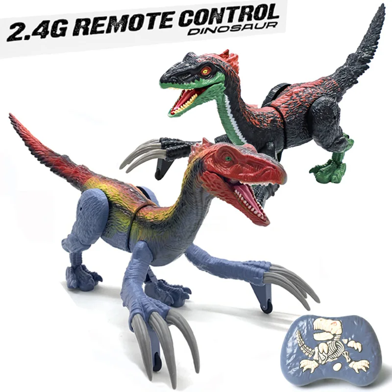 Grande controle remoto spray dinossauro rc brinquedo simulação foice dragão modelo animal andando velociraptor crianças presente de aniversário