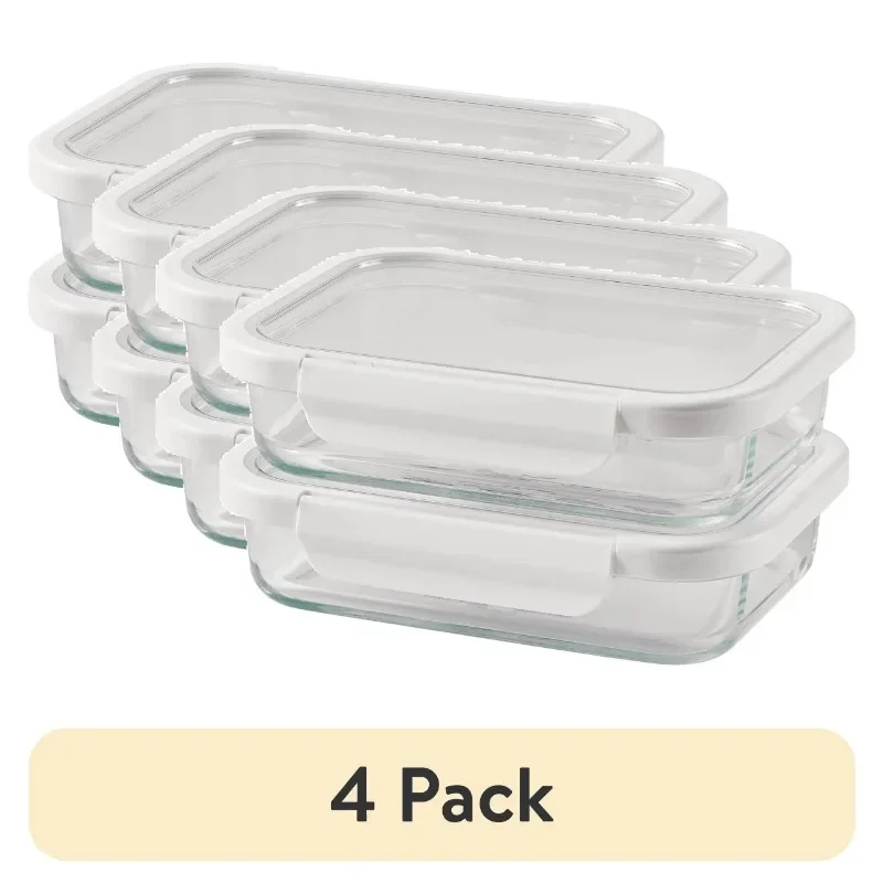 

(4 pack) 2.3Cup Rectangle Glass Food Storage Container with Tritan Lid. Set of 2, 4 Pieces
