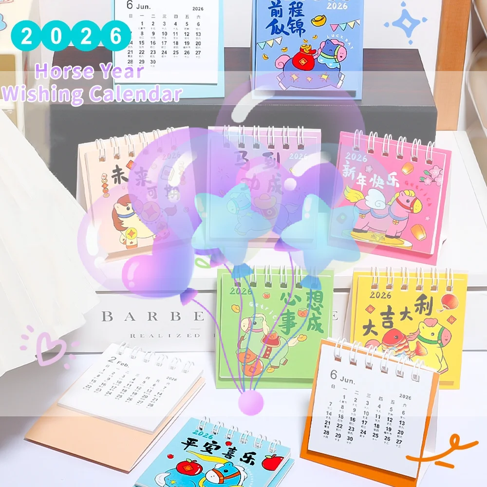 

1Pcs 2026 Cute Cartoon Pony Desk Calendar Portable Desktop Decoration Schedule Planner Mini Calendar Office School Supplies