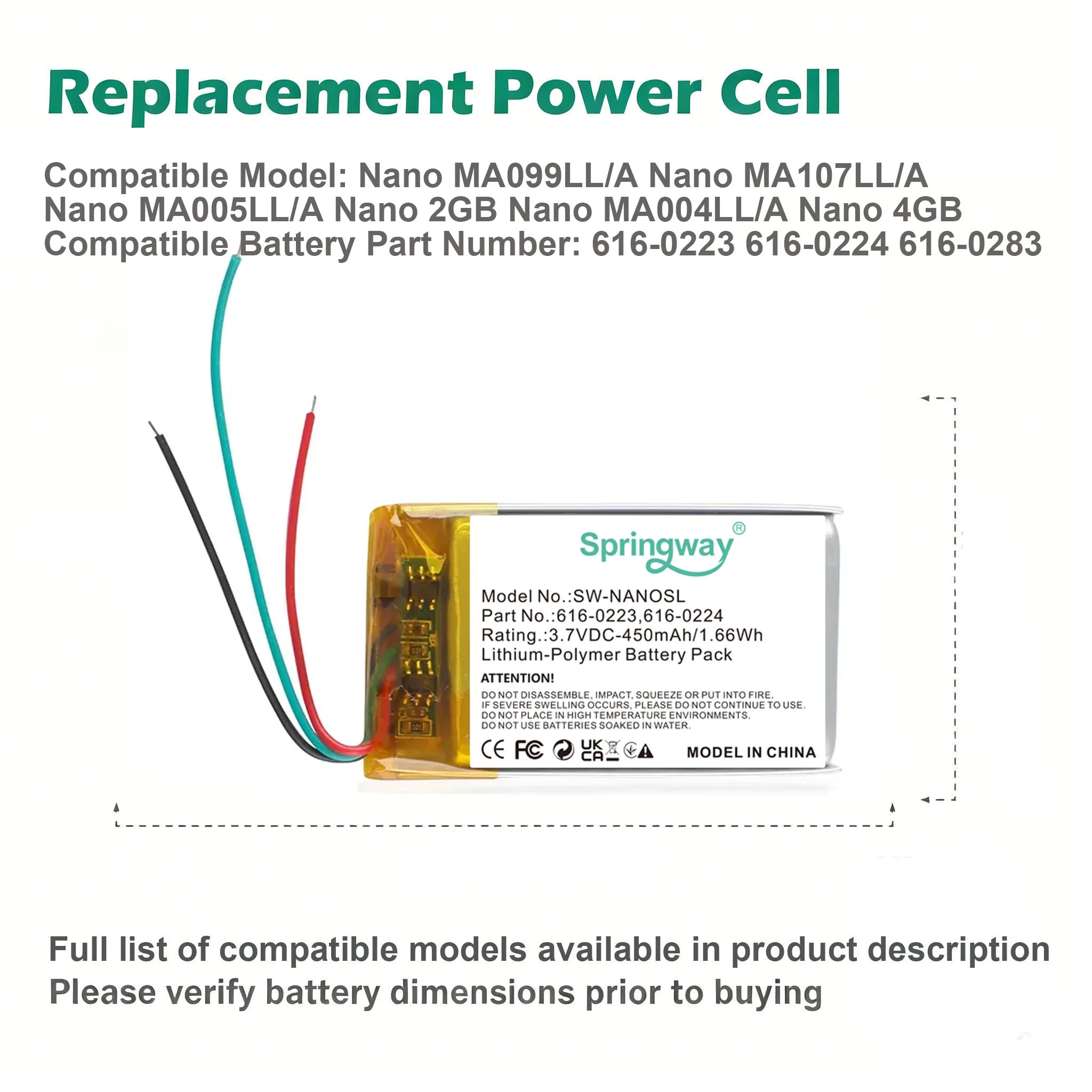 616-0223 616-0224 616-0283 450mAh Battery For iPod Nano1 1st Gen Generation MP3 A1137 Nano 1 616-0223 Batteries